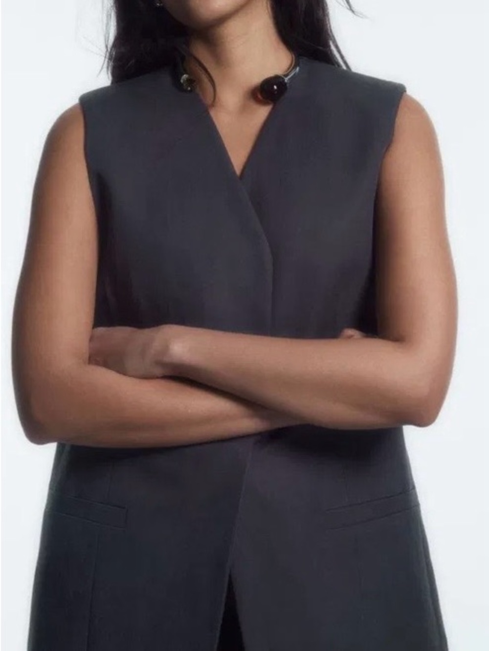 COS Navy Sleeveless Long Vest